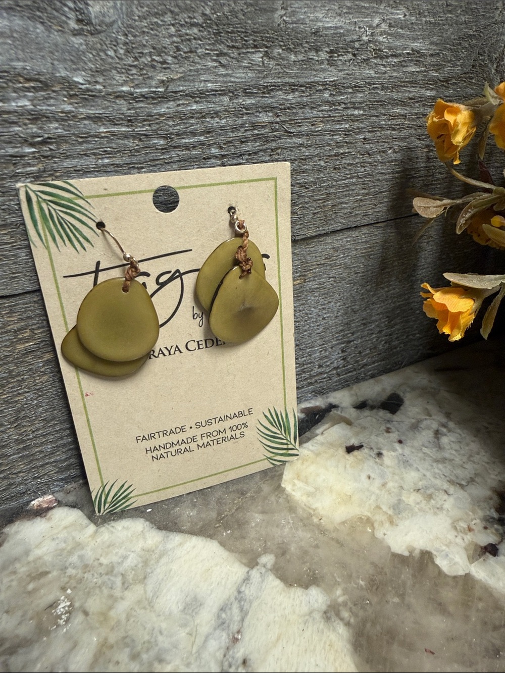Handmade Olive Green Layered Drop Earrings by